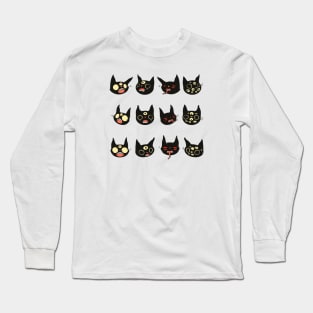 Creepy Cute Black Cat Faces Long Sleeve T-Shirt